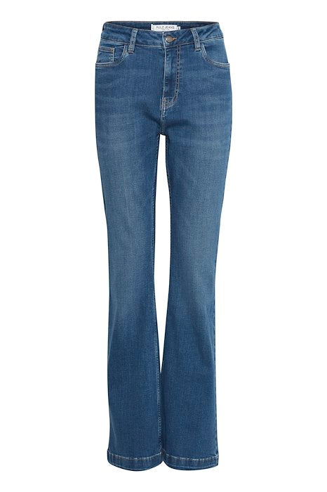 PZbecca ultra high waist jeans medium blue denim hoge taille bootcut blauw pulz jeans