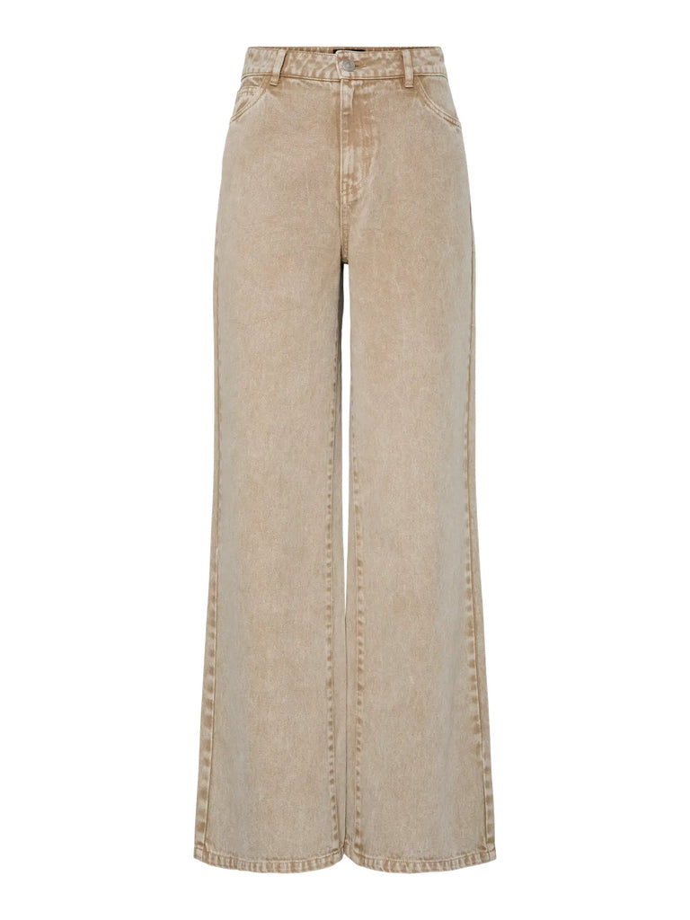 PCFAY MW WIDE DENIM JEANS sandshell pieces jeans hoge taille wijde pijpen afgewassen oker