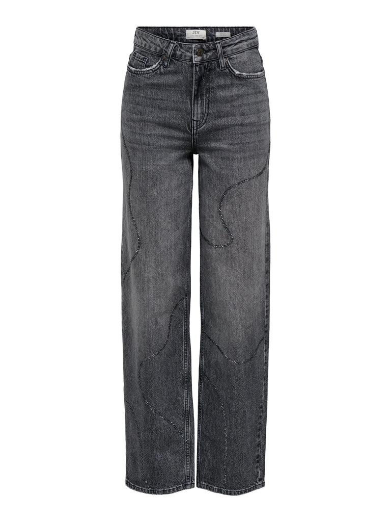 JDYSANDRA HW STONE STRAIGHT JEANS DNM medium grey denim jeans grijs glitter