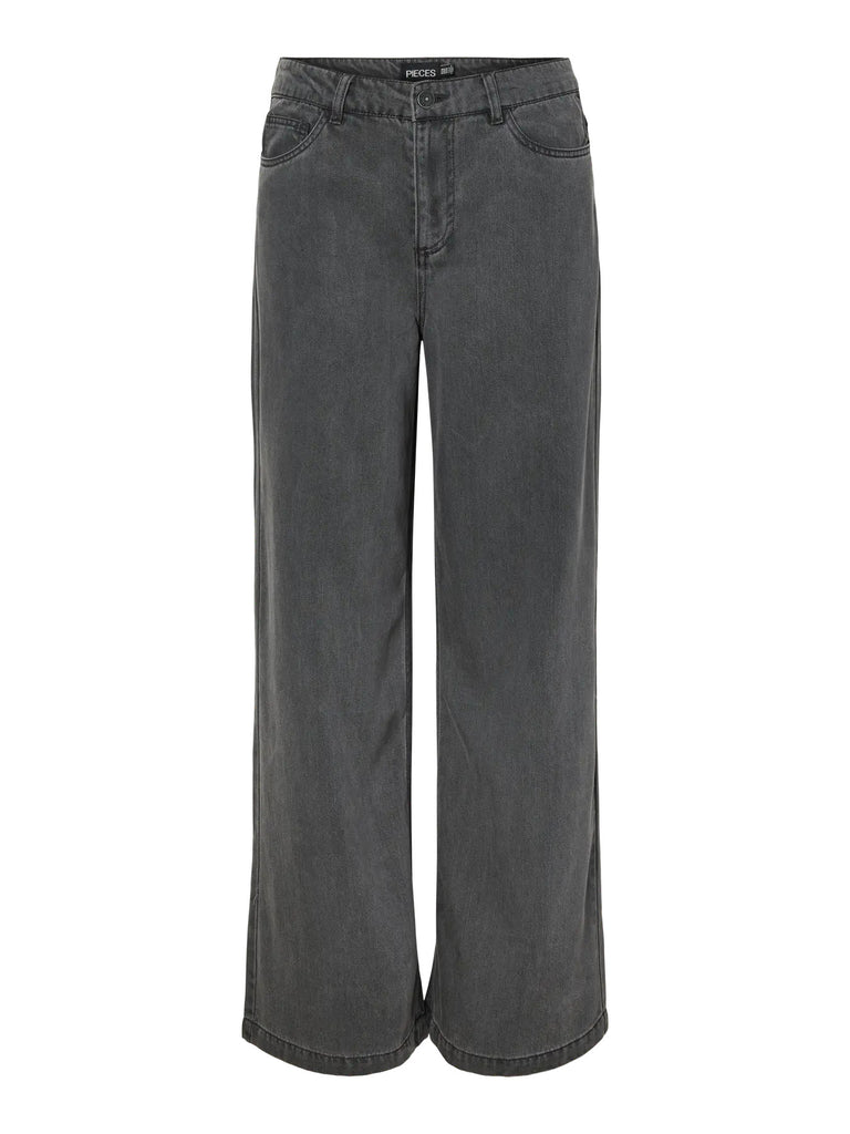 PCSMIDI MW WIDE DENIM JEANS dark grey denim pieces losvallende jeans donkergrijs halfhoge taille