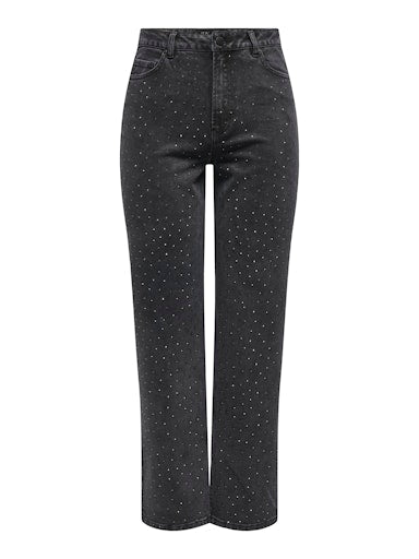JDYSTINE STONE HW STRAIGHT JEANS DNM black denim jdy jeans grijs zwart glitter stoer hoge taille