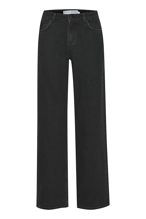 PZvega ultra high waist jeans wide leg pulz jeans black denim hoge taille wijde pijpen zwart donkergrijs