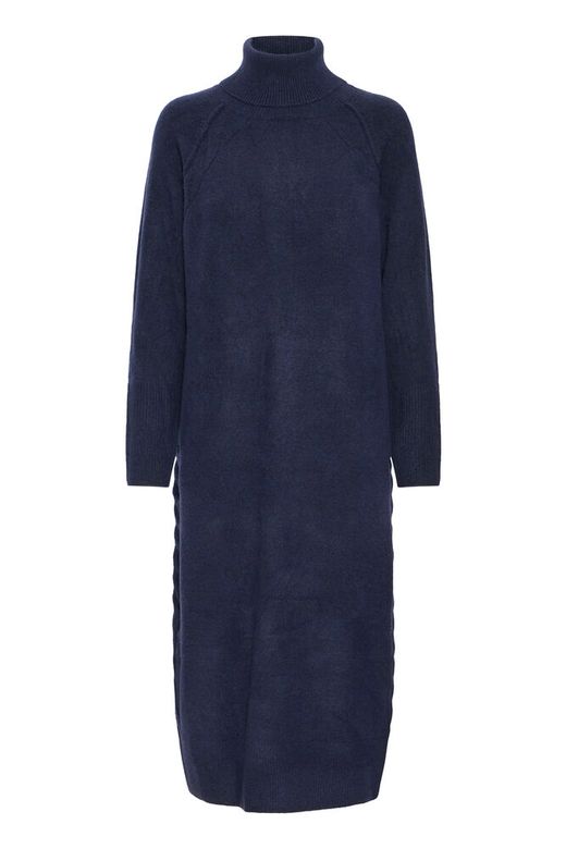 IHDASILA DR2 Total Eclipse - Blue ichi gebreide lange jurk donkerblauw rolkraag lange mouwen