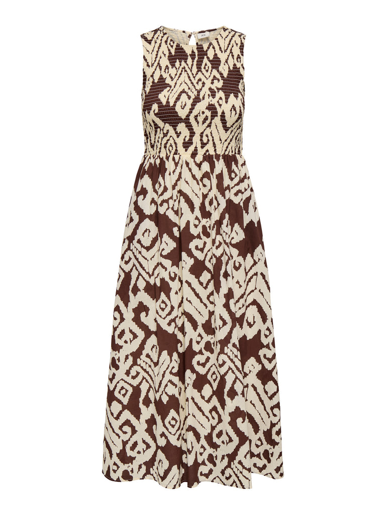 JDYDIEGO S/L SMOCK MIDI DRESS WVN NOOS chocolate torte halflange jurk donkerbruin chocoladebruin bruin print