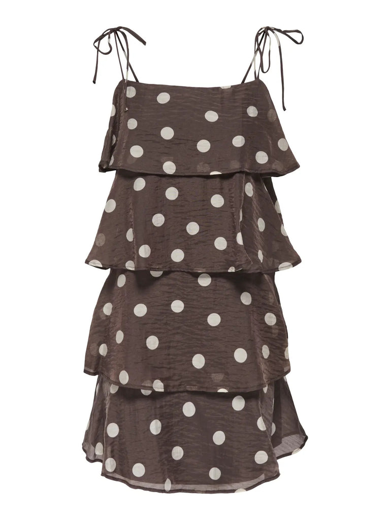 JDYFAY LIFE S/L DRESS WVN chocolate torte jurk polka dots bruin 