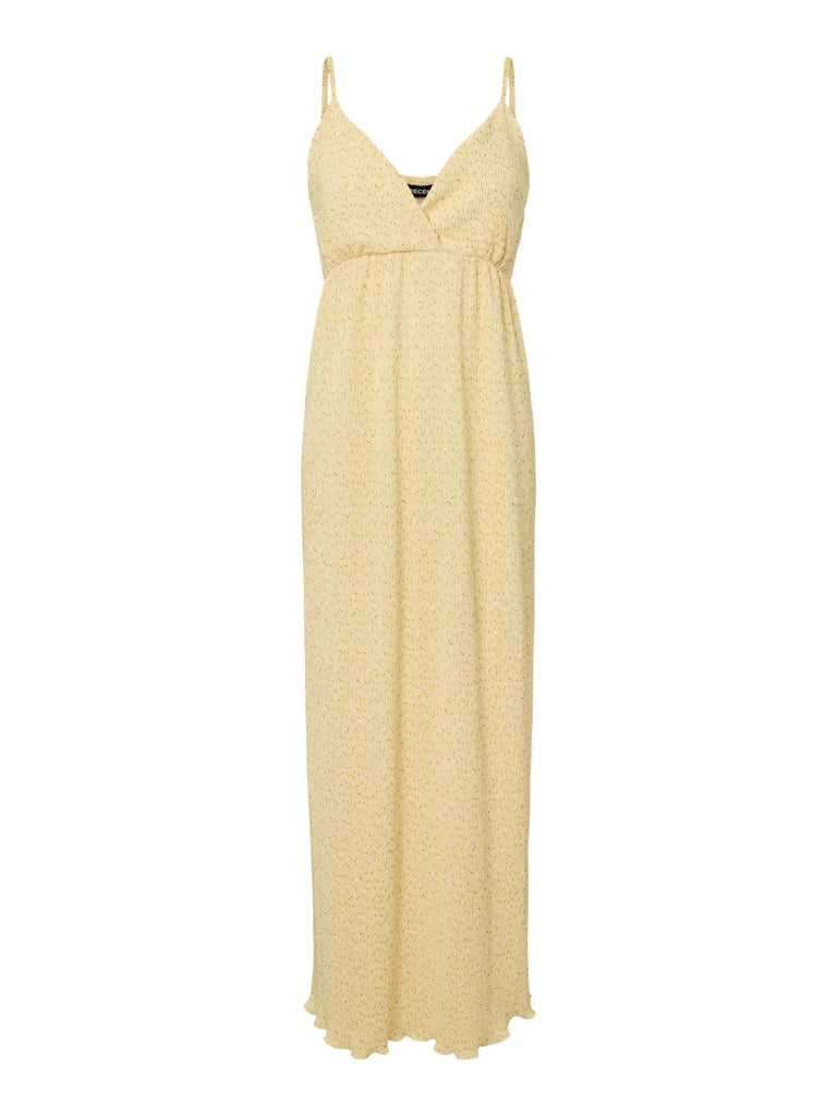 PCFLORA SL STRAP DRESS JRS MS french vanilla small lange zomerjurk print bloemen geel pieces
