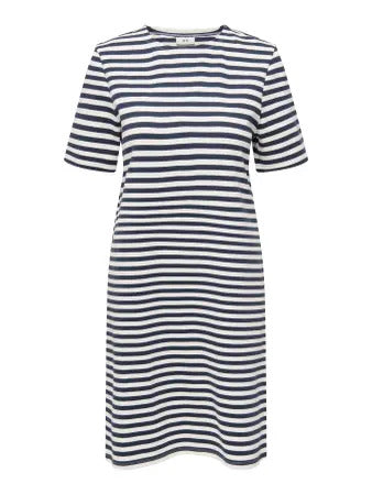 JDYISA S/S DRESS JRS DIA cloud dancer stripe sky captain jurk donkerblauw wit gestreept korte mouwen