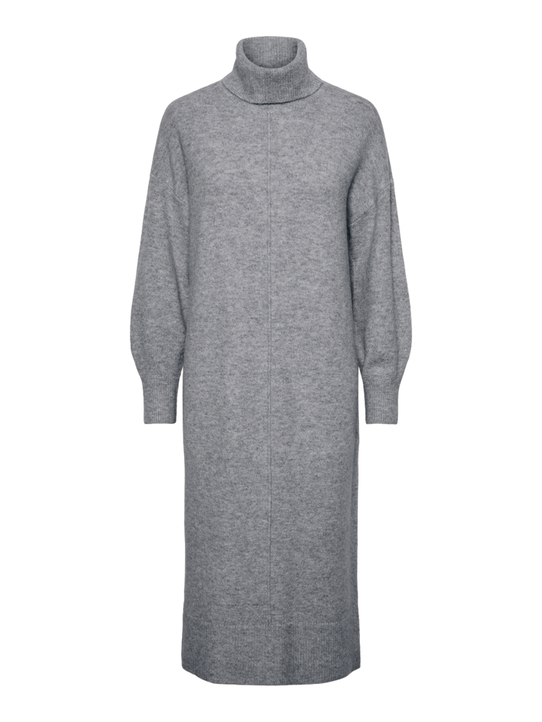 PCMALOU LS ROLLNECK KNIT DRESS NOOS BC medium grey melange pieces jurk grijs rolkraag