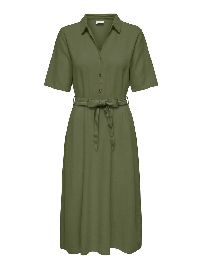 JDYSAY 2/4 MIDI SHIRT DRESS WVN NOOS kalamata halflange jurk kaki taillelint