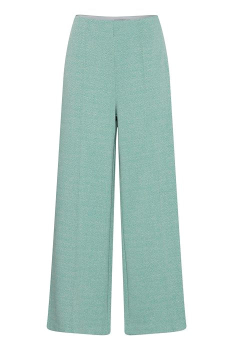 IHkate jacquard pa9 Beryl Green Almond Herringbone ichi lange broek elastische tailleband groen wit print