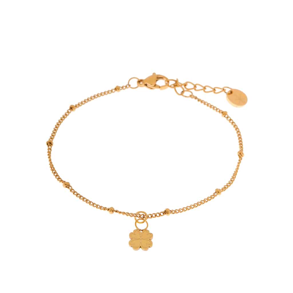 Label kiki lucky clover bracelet gold stainless steel goud armband klavertje vier 4