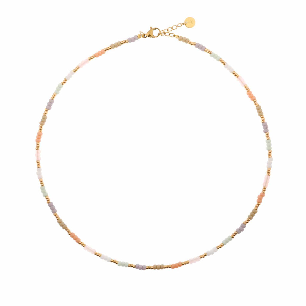 Label Kiki pastel rainbow choker gold necklace halsketting goud pastel oranje paars groen pareltjes