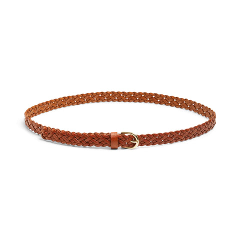 PCAVERY LEATHER BRAIDED SLIM BELT NOOS cognac pieces riem leder bruin goud