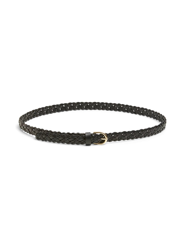 PCAVERY LEATHER BRAIDED SLIM BELT NOOS black pieces riem leder zwart goud