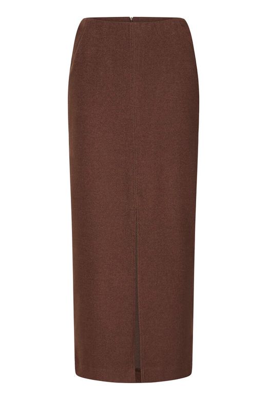 IHKATE WOOLLEY SK COFFEE BEAN - Brown ichi lange rok split bruin hoge taille