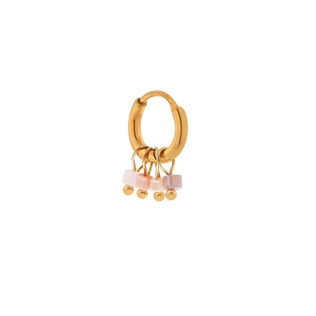 Label kiki sand dune hoop gold oorbel stainless steel hangertjes goud pastel roze grijs