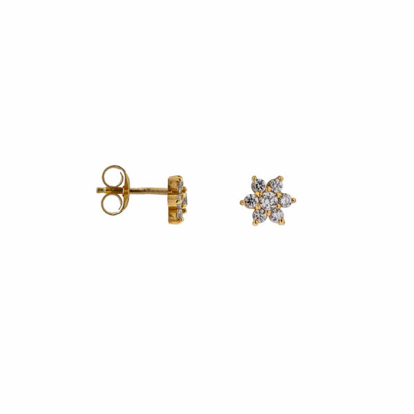 Label kiki stud shiny flower gold stud oorbel stainless steel bloem steentjes oorsteker goud