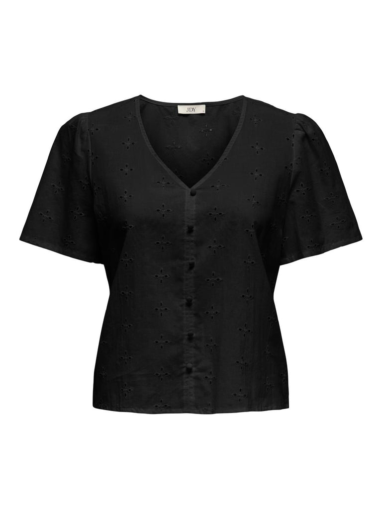 JDYmillie s/s embroidery shirt wvn black zwart top blouse v-hals korte mouwen