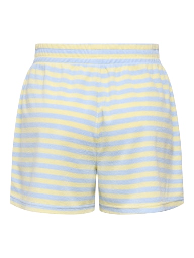 JDYTERRY POCKET SHORTS JRS dark creme cashmere blue short blauw geel gestreept badstof