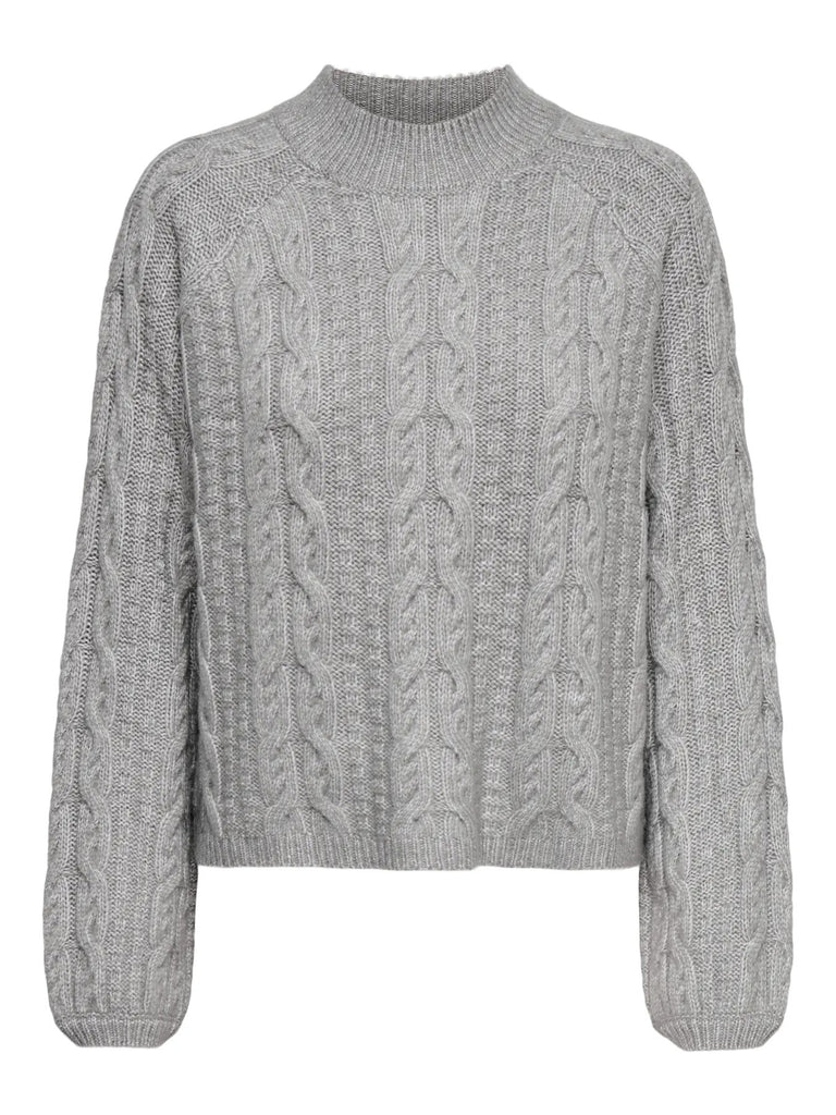 JDYSILJA L/S HN CABLE PULLOVER KNT december sky trui lange mouwen kabel patroon opstaand kraagje grijs