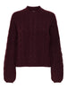 JDYSILJA L/S HN CABLE PULLOVER KNT maroon trui lange mouwen kabel patroon opstaand kraagje bordeaux
