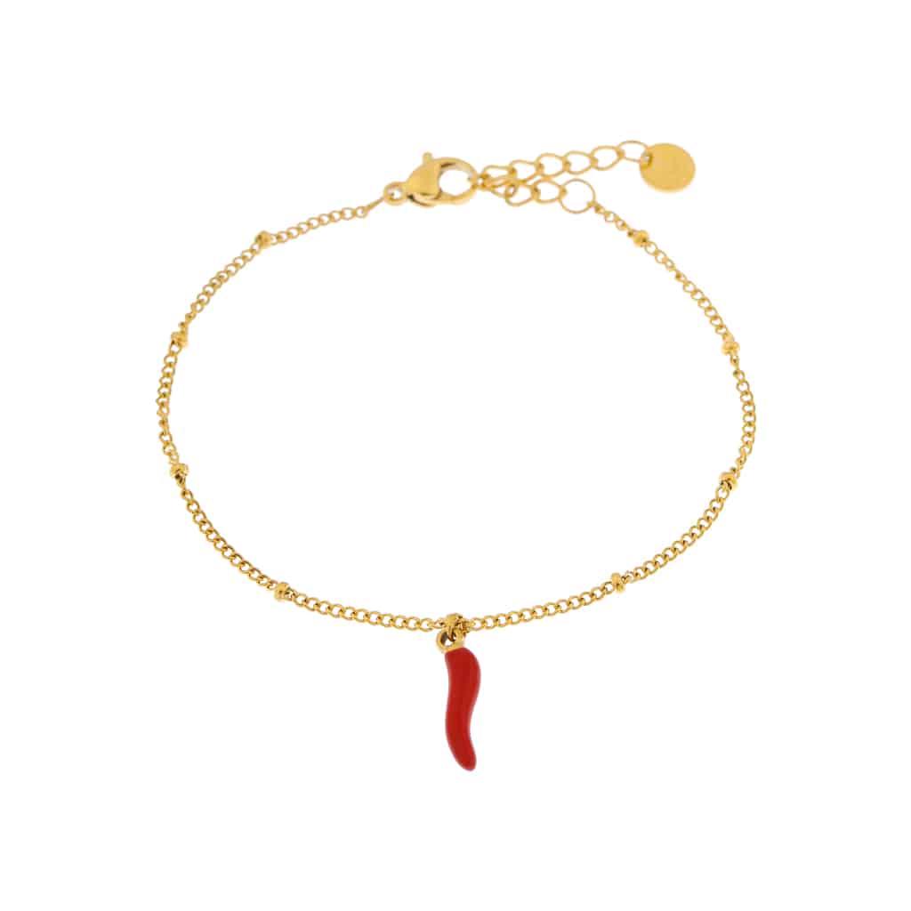 Label kiki spicy pepper bracelet gold stainless steel goud armband rode peper