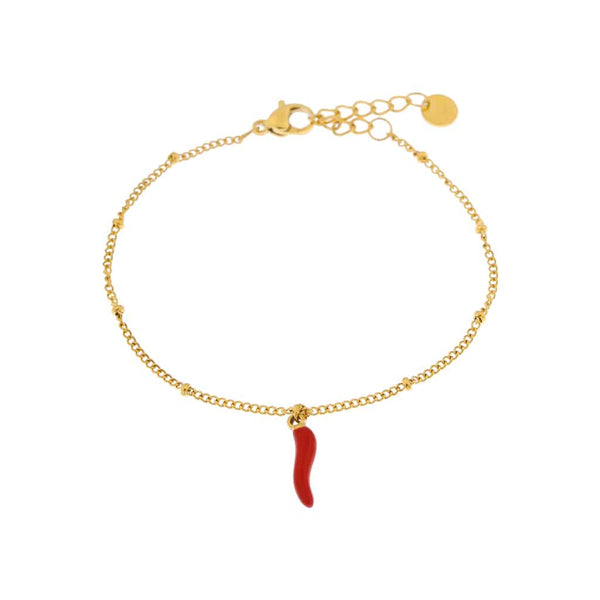 Label kiki spicy pepper bracelet gold stainless steel goud armband rode peper