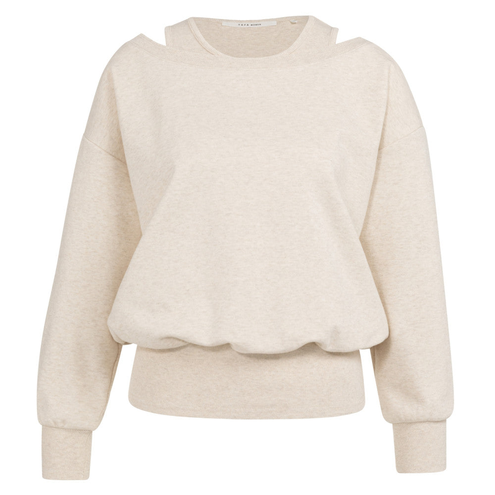 01-109116-603 Sweatshirt met gelaagde halslijn sweater yaya ecru melange