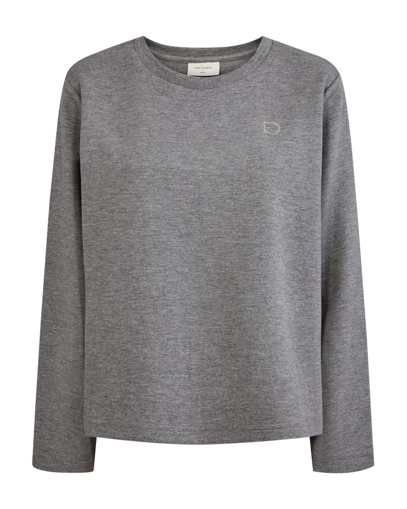 fqember pullover medium grey melange freequent sweater lange mouwen ronde hals grijs