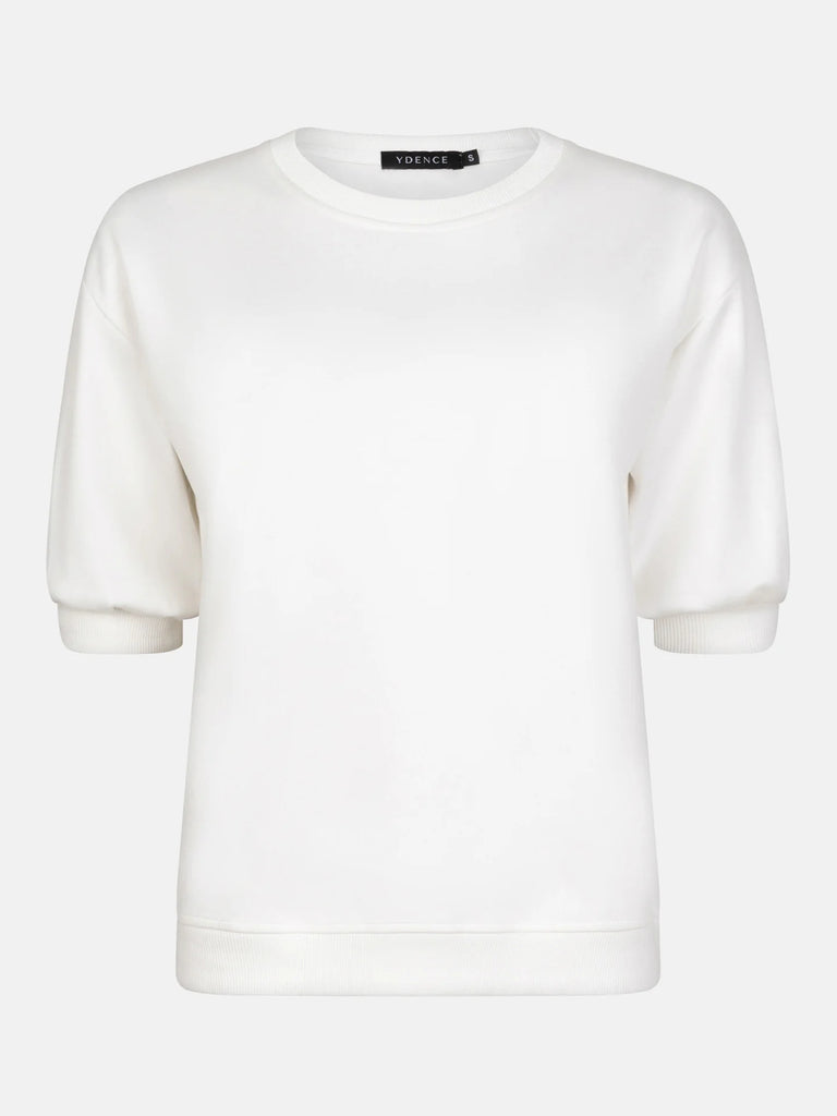 sweater flora off white wit trui ronde hals halflange mouwen