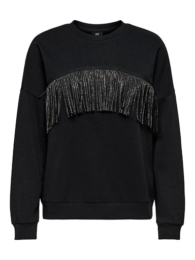 JDYPRIMA L/S DETAIL SWEAT JRS black glitter frill sweater zwart zilver studs stoer