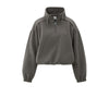 Yaya 01-109101-510 dark taupe grey melange sweater fleece opstaande kraag rits ballonmouwen pofeffect taupe
