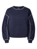 PCVEGA LS CONTRAST SWEAT JRS BC maritime blue white contrast pieces sweater donkerblauw witte naden