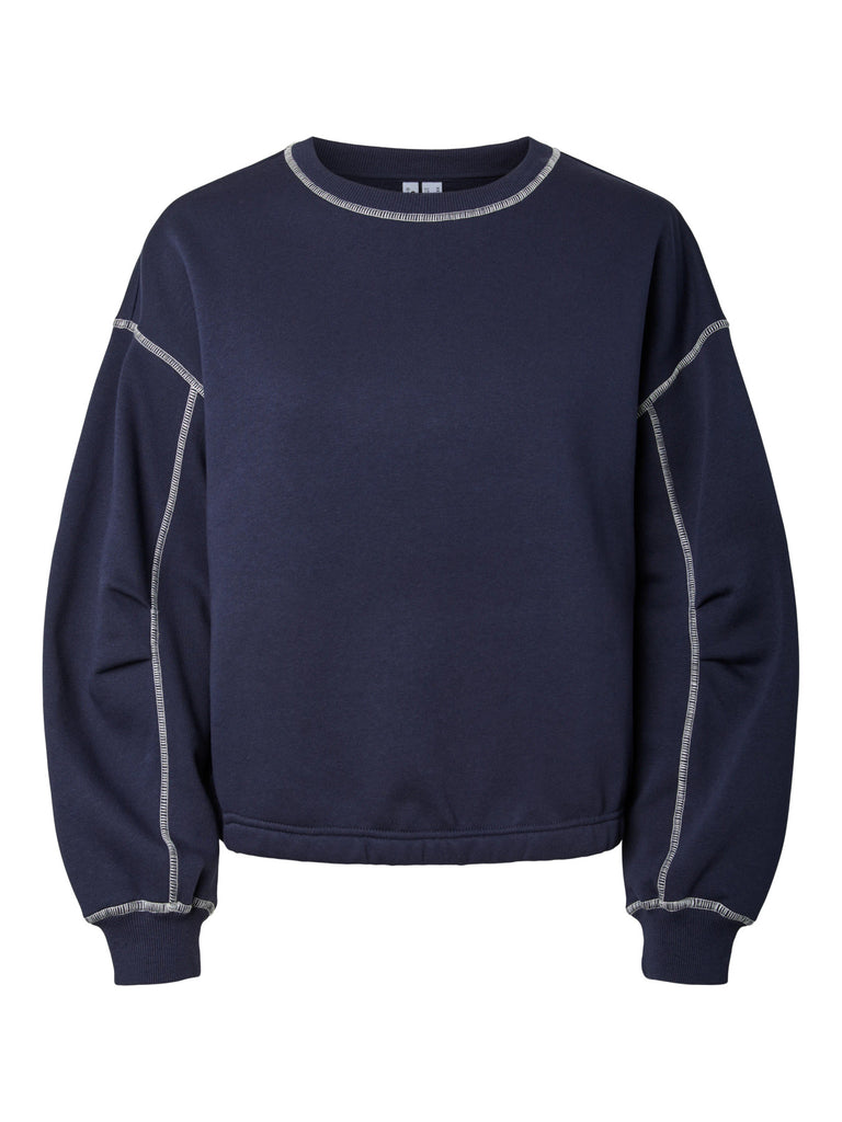 PCVEGA LS CONTRAST SWEAT JRS BC maritime blue white contrast pieces sweater donkerblauw witte naden