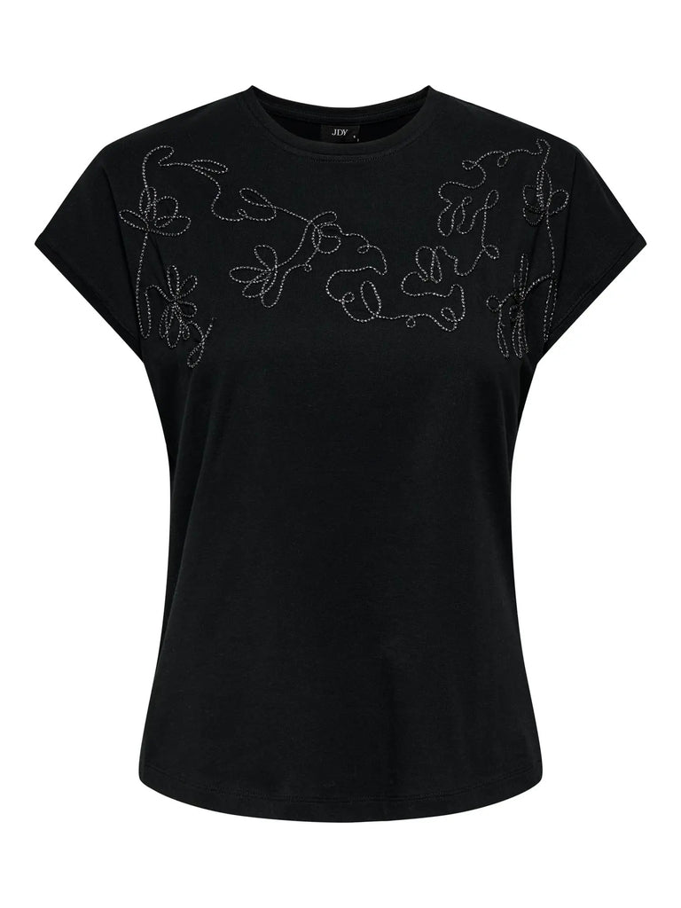 JDYANYA LIFE S/S EMB TOP JRS black t-shirt zwart zilver