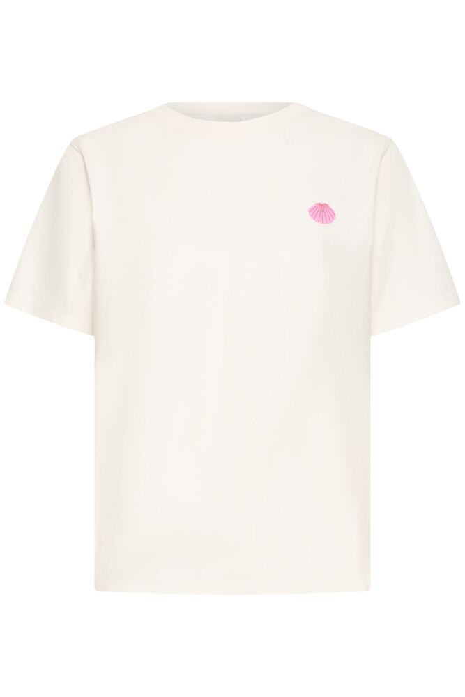 IHBALMERS SS2 cloud dancer multi white ichi t-shirt schelp la plage strand print zomer