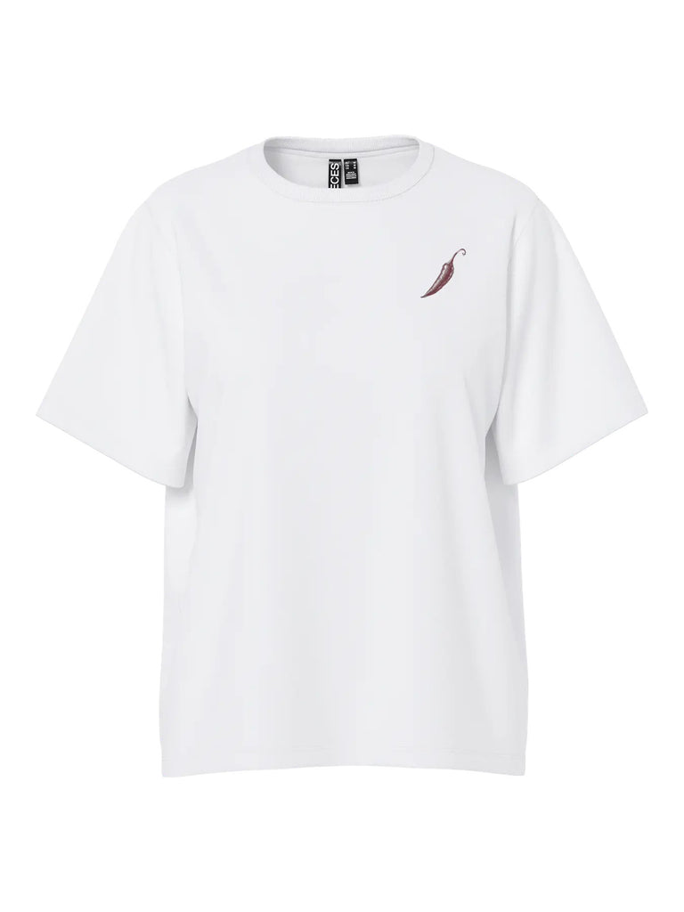 PCBINDI SS PRINTED T-SHIRT JRS BC bright white back print chili pepper pieces t-shirt peper