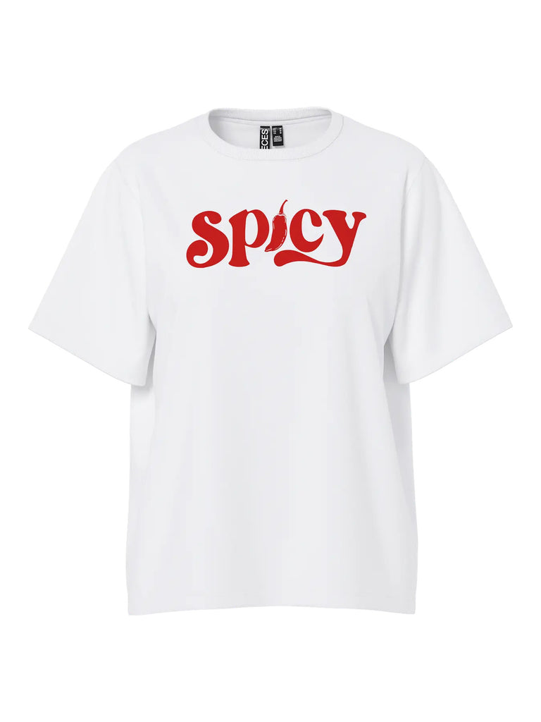 PCBINDI SS PRINTED T-SHIRT JRS BC bright white front print spicy pieces t-shirt wit rood