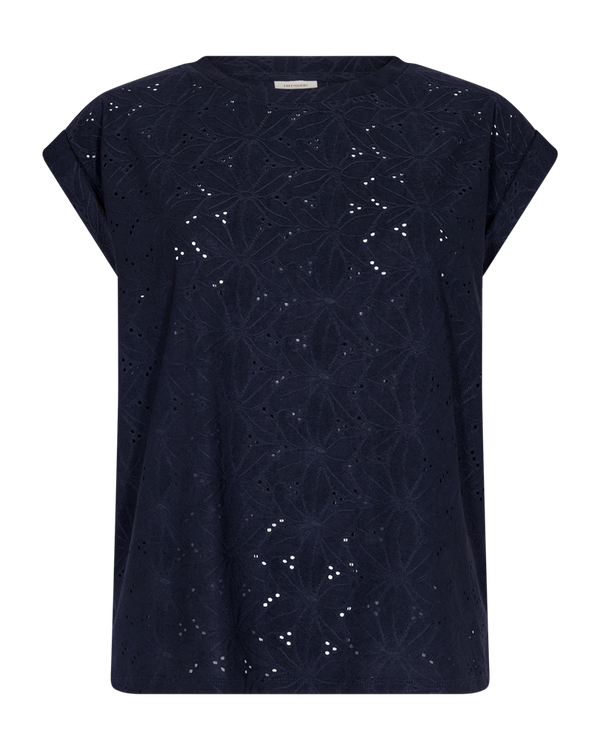 fqblond tee flower freequent navy blazer t-shirt donkerblauw