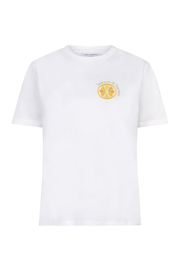 Lofty Manner t-shirt Elin white ronde hals korte mouwen wit groen geel 