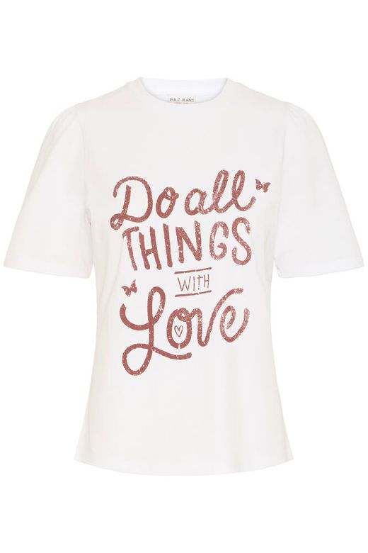 PZFAITH SS Tshirt Bright White pulz jeans t-shirt korte mouwen do all things with love opdruk wit