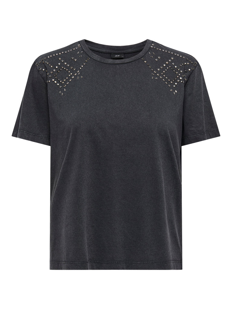 JDYFAROCK S/S STUD TOP JRS black grijs t-shirt