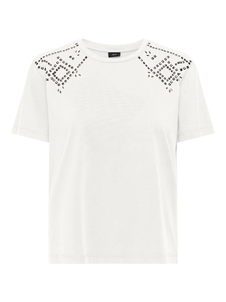 JDYFAROCK S/S STUD TOP JRS cloud dancer wit t-shirt