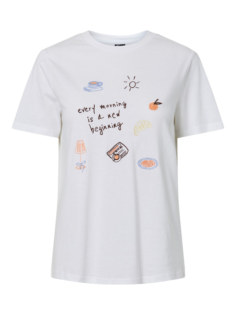 PCGAK SS EMBROIDERY T-SHIRT JRS BC bright white every morning pieces t-shirt wit ochtend
