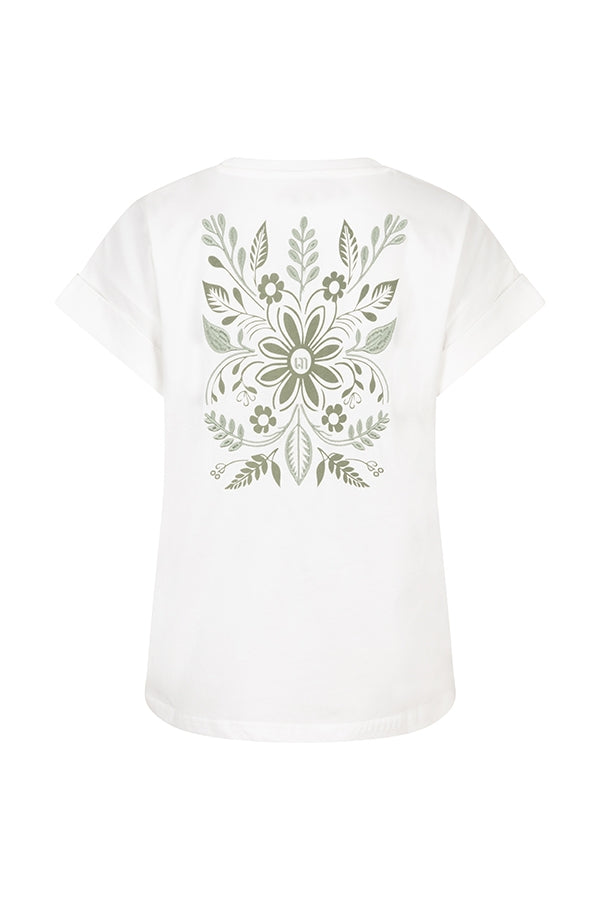 Lofty Manner T-shirt Lilou off white korte mouwen ronde hals wit groen