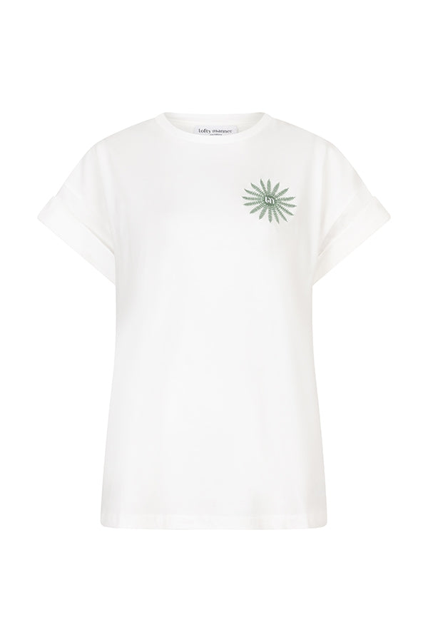 Lofty Manner T-shirt Lilou off white korte mouwen ronde hals wit groen