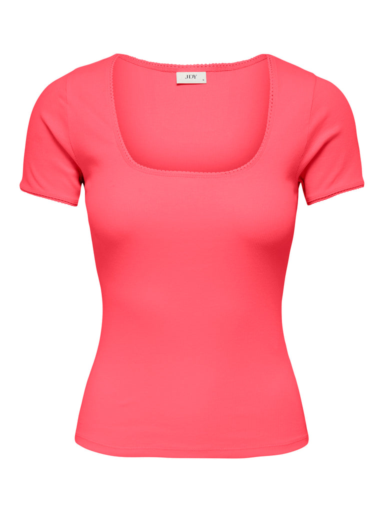 JDYLUCKY S/S O NECK DETAIL TOP calypso coral t-shirt koraal