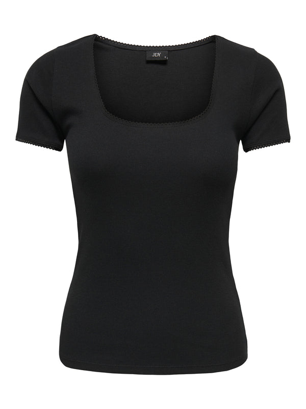 JDYLUCKY S/S O NECK DETAIL TOP black t-shirt zwart