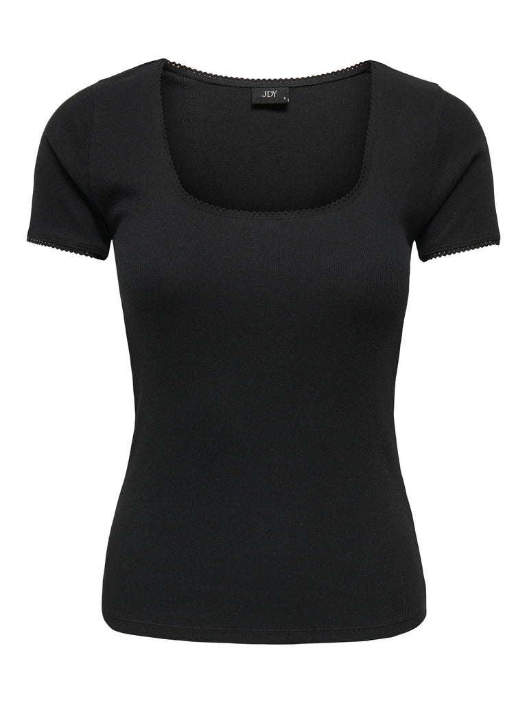 JDYLUCKY S/S O NECK DETAIL TOP black t-shirt zwart