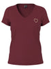 PCnew billy tee emb jrs noos bc tawney port gold heart pieces t-shirt korte mouwen v-hals bordeaux goud hart